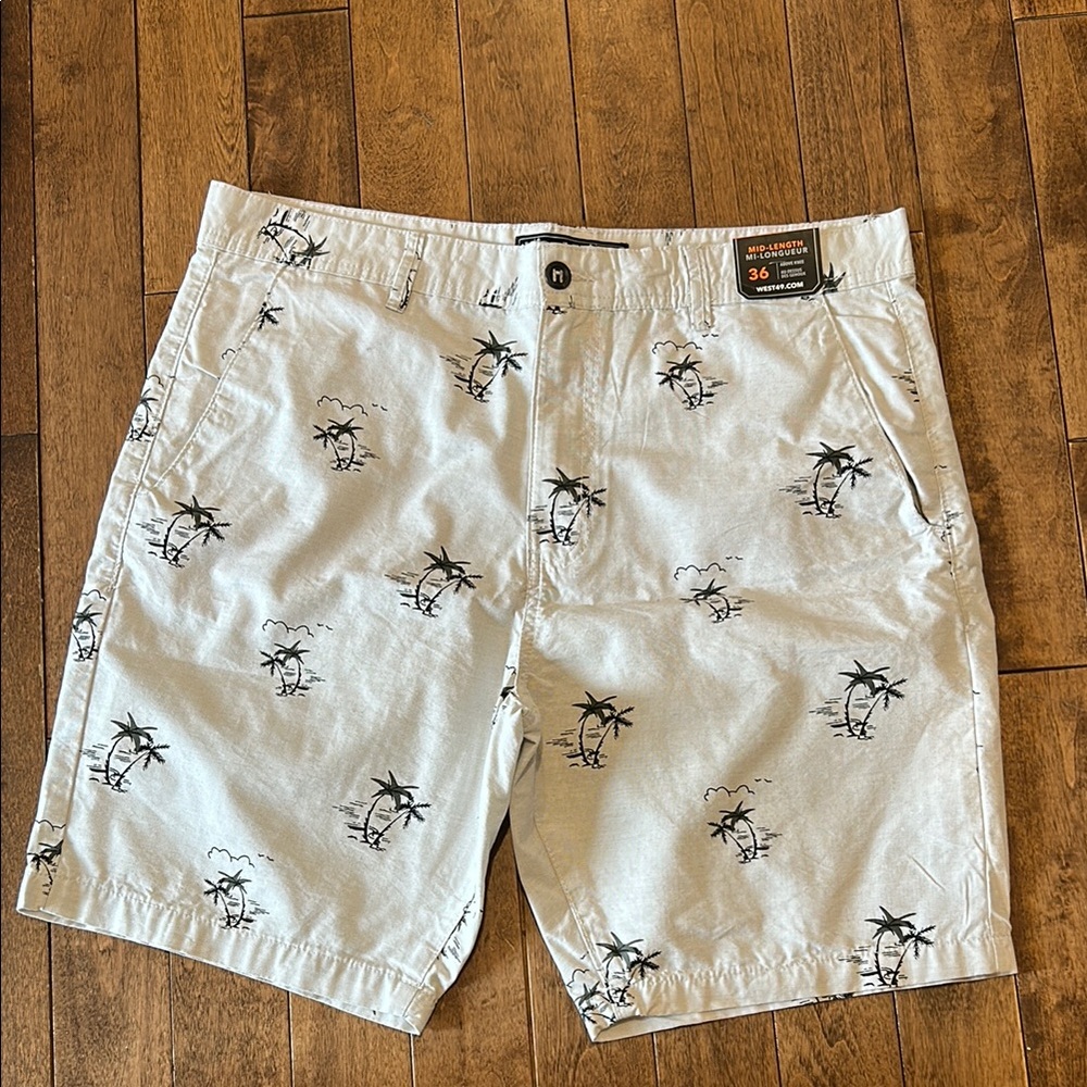Beige Palm Tree Print Shorts
